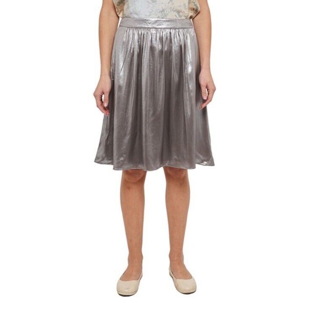 Etro Metallic Silk Mini Skirt Silver Gray Pleated Italian Designer Size 46 Us 10 View 2